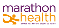 Logo for Marathon Health, with the subheading &quot;Better Healthcare, Closer to Home&quot;