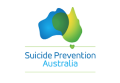 Blue and green image making shape of  Australia and text &quot;Suicide Prevention Australia&quot;