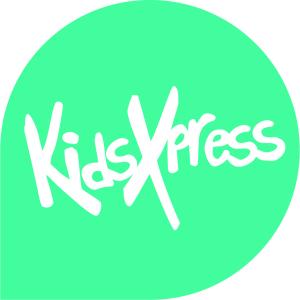 KidsXpress in white font on a green circle