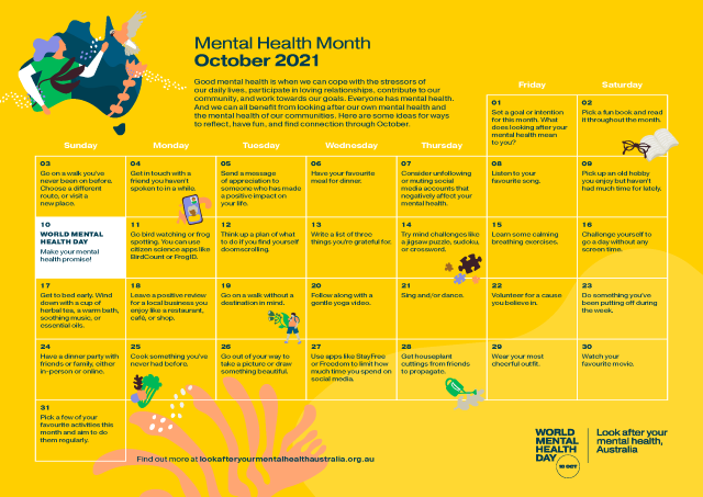 Mental Health Month calendar of ideas
