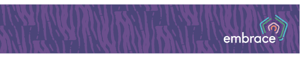 Embrace Australia logo (a rectangle with a light and dark purple cultural stripe pattern with "embrace" and stylised outline of the Australian continent in the lower right corner).