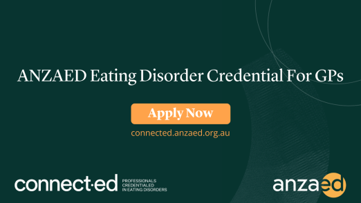 Dark green banner with text ANZAED Eating Disorder Credential for GPs