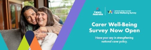 Two people hugging and text Carer Well-Being Survey Now Open