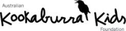 Black font on white background spelling Australia Kookaburra Kids Foundation