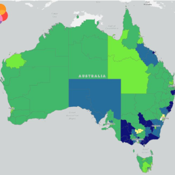 A coloured map of Australia in blues and greens; Mental Health Australia logo in top left corner